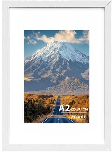 A2 Picture Frame,A2(42x59cm) Wooden Frame,Wall-Mounted Poster Frame, Photo Frames with Acrylic Glass (Not Glass), Landscape or Portrait,A2 White Frames with A3 Mount,1 Pack