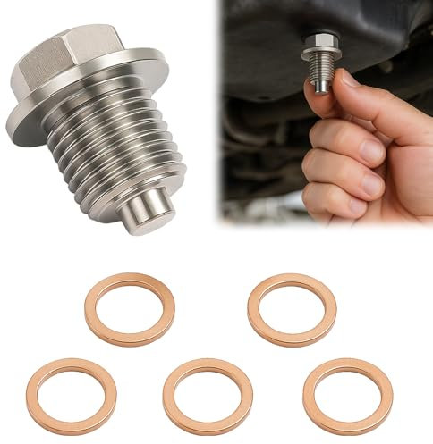 Huybaa Tappo Coppa Olio Motore M14x1,5,Set con 5 Guarnizioni,rondella tappo olio motore,per VW, Auto, Moto, Barca,Diametro 14 mm, filettatura 1,5 mm,Adatto alla maggior parte dei modelli di motore