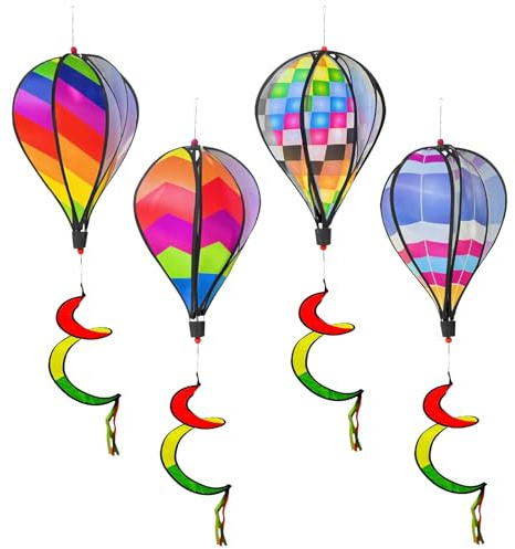 Heißluftballon Wind Spinner, 4 Stück Buntes Luftballon-Windspie, Windspiel Ballon 110cm, Windspiel Heißluftballon Für Garten, Terrasse Und Balkon