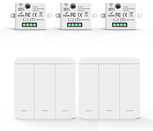 Kit interrupteur d'éclairage intelligent WiFi – Récepteur + interrupteur sans fil, télécommande intelligente compatible avec l'application Tuya et Google Home/Alexa (3 récepteurs et 2 interrupteurs (3