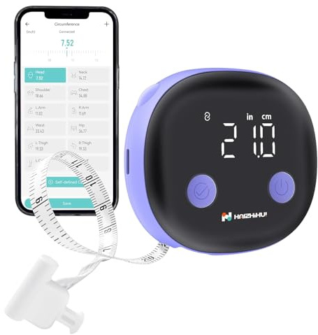 Fitdays Smart Body Tape Measure, Bluetooth Digital Measuring Tape with LED | One-hand Retractable Tape with Lock, Fitness & Weight Loss Tracker for Waist/Hips/Arms/Legs, Fitdays App Sync,Type-C (Purple)