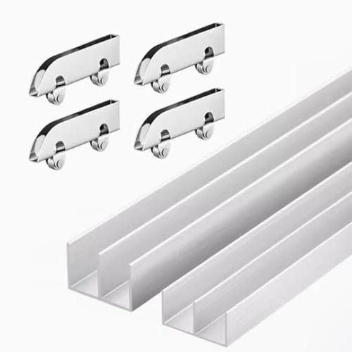 XYUERU Rail de Porte coulissante en Alliage d'aluminium avec poulie, for Panneaux de 3 à 5 mm d'épaisseur, Porte coulissante à Double Voie for placards en Verre(80cm)