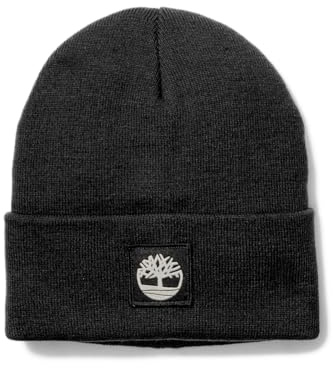 Timberland Men's Tonal Patch Beanie, Black, One Size