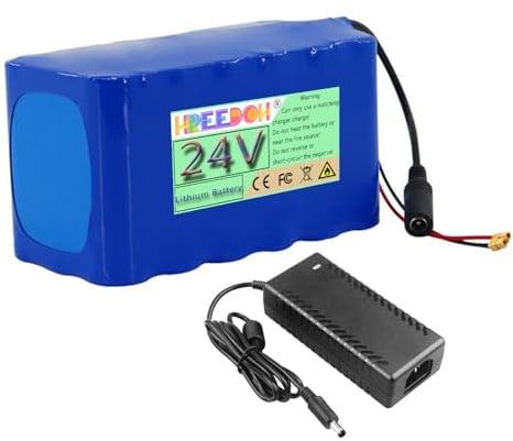 FREEDOH 24 Volt Li-Ionen-Akku 24 V 5 AH 7,5 AH 10 AH 12,5 AH 15 AH 17,5 AH 20 AH Lithium-Batterie für 0-500 W Motor mit Ladegerät,24v7.5ah