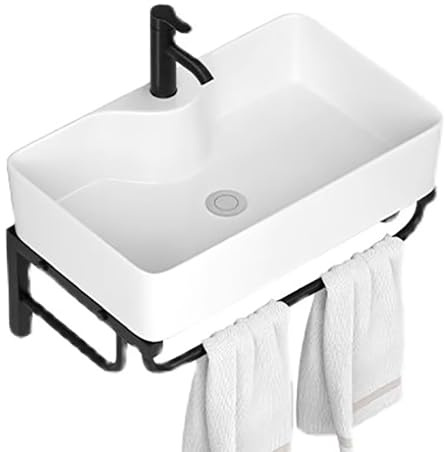 Lavandino da Bagno a Parete con Portasciugamani, Lavabo Moderno da Appoggio 60 x 40 cm, Lavabo sSospeso per Bagno, Lavatoio Ceramica Rettangolari Bianchi(White)