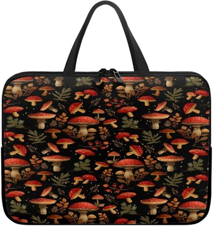 Treer Laptoptasche 10-17 Zoll, Fantasy Pilz Druck Handtasche Damen Herren, Laptop Tasche mit Reißverschluss, Wasserdichte Tragetasche Laptop Rucksack,Notebook Tasche für Business (Rot,10 Zoll)