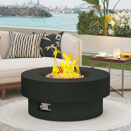 HongTaok Brasero au propane de 82,1 cm, 50 000 BTU pour extérieur, certifié CSA, brûleur en acier inoxydable avec couvercle en acier, housse imperméable et pierres de lave, pour jardin, jardin, noir