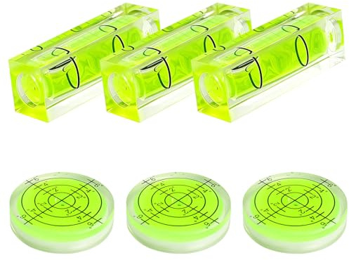 Mini Spirit Level 6 Pcs, Bubble Level Small Precision Bullseye Bubble Spirit Level for Leveling Phonograph Turntable Camera Tripod Drill Picture Hanging (Circle+Rectangle)