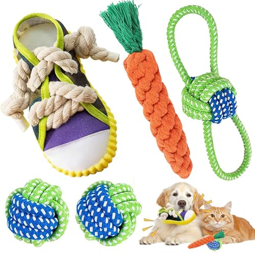 Zhixifan 5 Pcs Puppy Teething Toys, Carrot Dog Toys, Cute Rope Shoe Chew Toy, Interactive Tug of War Pet Rope, Heavy Duty, Puppy Teething and Playtime