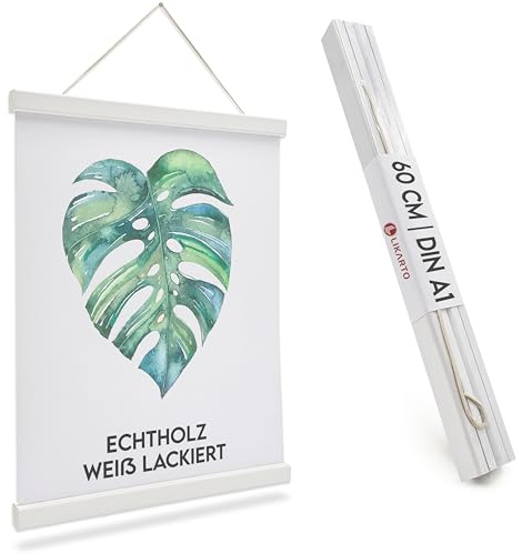LIKARTO® Posterleiste Holz Weiß A1, 60 cm, magnetisch, mit Lederband