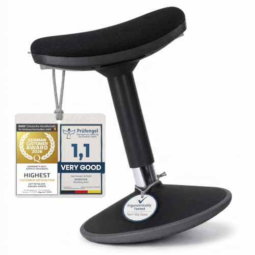 Werkfox® Ergonomisk Ståpall höjdjusterbar – Gungpall mot Ryggvärk | Halkfri svängpall i 3 storlekar – S, M & L – för stående skrivbord och hemmakontor