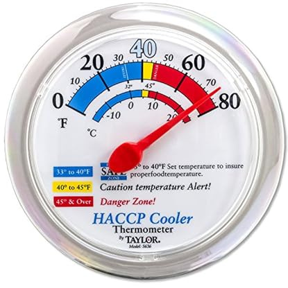 Taylor 5636 Cooler/Freezer Wall Thermometer with Mounting Bracket, 6 Dial HACCP, 8.5' Height, 6.75' Width, 1.3' Length