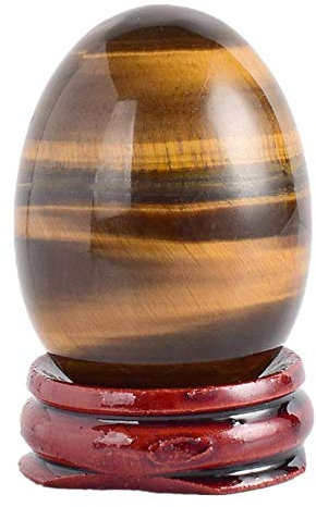 AITELEI Natürliches Edelstein-Tiger-Auge schnitzte Eier Chakra heilende Kristall-Reiki Handwerks-Ei-Skulptur-Stein-Kristall-Quarz-Figur mit hölzernem Stand für Inneneinrichtung
