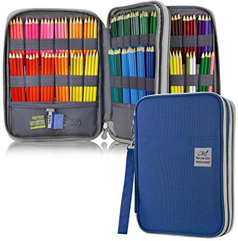 YOUSHARES 192 Slots Colored Pencil Case, 120 Gel Pens Large Capacity Pencil Holder Pen Pt mit Zipper für Prismacolor Watercolor Coloring Pencils & Markers for Student & Artist (Blau)