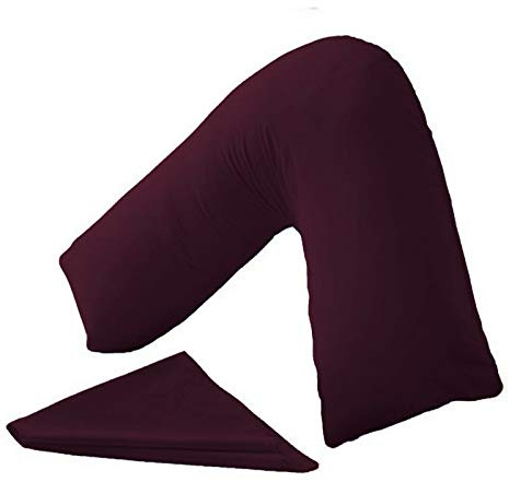 ER Traders Ltd V Pillow With V Pillowcase Hollowfibre Back and Neck Support V Shaped Orthopedic (Plum, Complete with Pillow)