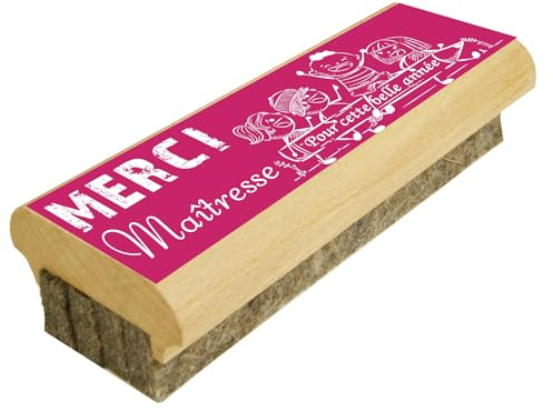 Cadeau Maîtresse d'école - Brosse à tableau en Bois efface le Feutre et la Craie sur Tableaux Noirs et Tableaux Blancs (Merci Maîtresse (Rose)