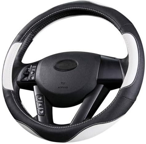 Pahajim Lenkradbezug Auto Lenkradhülle Microfiber Leder Steering Wheel Cover Universal rutschfest Lenkrad Bezug 38cm Lenkradschutz für LKW/Auto/Jeep/SUV -Schwarz Weiß