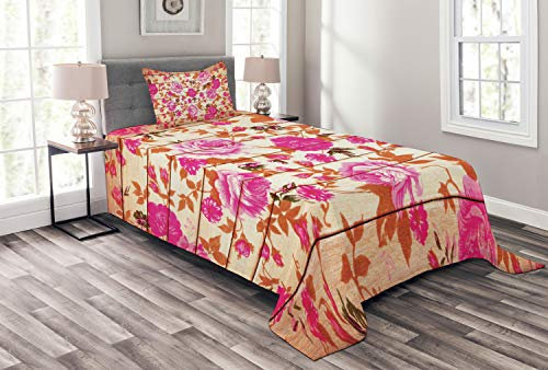 ABAKUHAUS Rose Couvre-Lit, Roses sur Bois Toile de Fond, pour Le Salon, 170 x 220 cm, Orange Rose