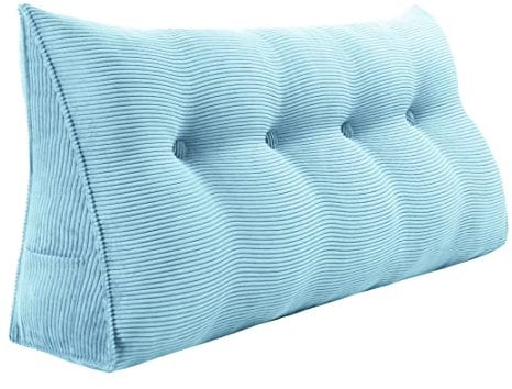 VERCART Rückenkissen Keilkissen Rückenlehne Kissen für Bett Sofa Kopfteil Gepolstert Bettkissen Wandkissen Sofakissen Groß Rueckenkissen Couchkissen Dekokissen Kordsamt Azurblau 140cm