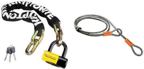 Kryptonite New York Fahgettaboutit Chain Lock - 100cm - Black/Yellow & Loop Cable Krypto Flex 213cmx10mm, Grey