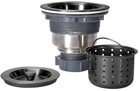 Kitchen Sink Drain 3-1/2 Inch Black Sink Drain Assembly Kit, Removable Deep Sink Strainer Basket with Sink Plug/Sealing Lid for Home, Kitchen, Stainless Steel