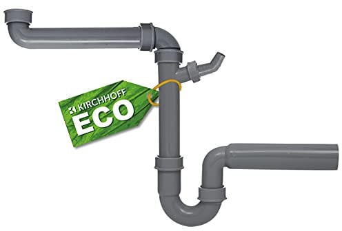 KIRCHHOFF ECO-SAVE Raumspar Siphon Küchenspüle, Abfluss für Spüle Küche aus recyceltem Kunststoff, Ablaufgarnitur mit Anschluss für Waschmaschine oder Geschirrspüler 98833649, Grau