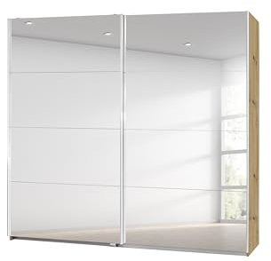 Rauch Möbel Caracas Schrank Schwebetürenschrank, Eiche Artisan, Holz, Spiegel, 2-trg., inkl. Zubehörpaket Premium 2 Kleiderstangen, 6 Einlegeböden, 1 Hakenleiste, 1 Türdämpfer-Set, BxHxT 226x210x62 cm