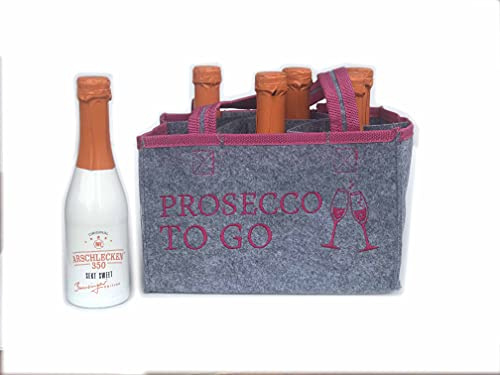 Filzhandtasche Prosecco To Go mit 6x Arschlecken350 Sekt 0,2l Flasche Geschenkset