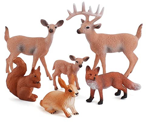 rebirthsame 6 Pièces Morceaux D'La Forêt, Jouet Réalistes en Animaux Plastique en Miniature Figurine Écureuil, Lapin, Renard, Fête d'anniversaire du Cerf des, Baptême Bébé,gâteau Fête Noël