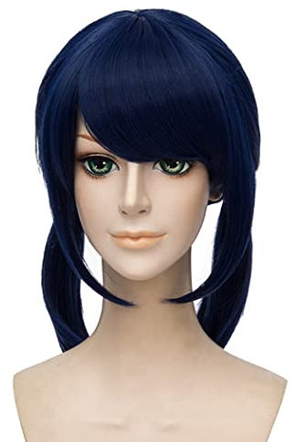 TANTAKO Kurze Blau Cosplay Perücke für Frauen Anime blaue Perücke mit Schwänzen Kunstfaser Perücke Perücke Halloween Party Perücke(375 Blau)