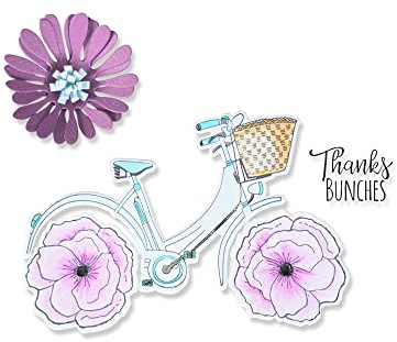 Sizzix Framelits Die Set 4PK w/Stempel Thankful Fahrrad von Jen Long, 665322
