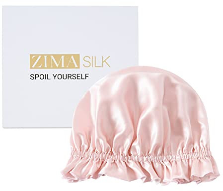 ZIMASILK Cuffia da donna in 100% seta di gelso, per la cura dei capelli, a doppio strato, per dormire, con elastico sulla testa (1 pezzo, rosa + avorio)