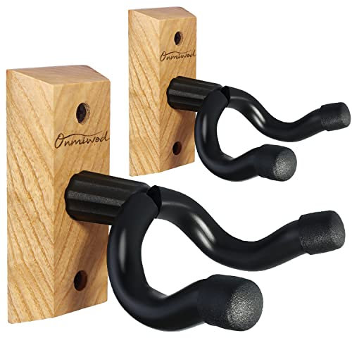 Onmiwod Guitar Wall Mount 2 Pack, Ash Hardwood Guitar Hanger, U-Shaped Guitar Wall Hanger Mount, Guitar Holder Hook Stand Wall for Acoustic, Electric Guitar, Banjo, Bass, for Guitar Player Men Boy