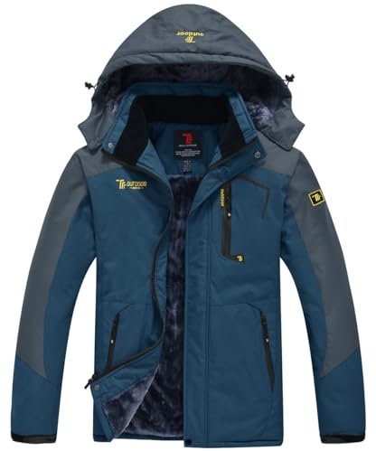 donhobo Herren Fleecejacke Winter Warm Outdoorjacke Skijacke Winddichte Wasserdicht Softshelljacke Regenmantel Funktionsjacke (Denim Blau,XXL)