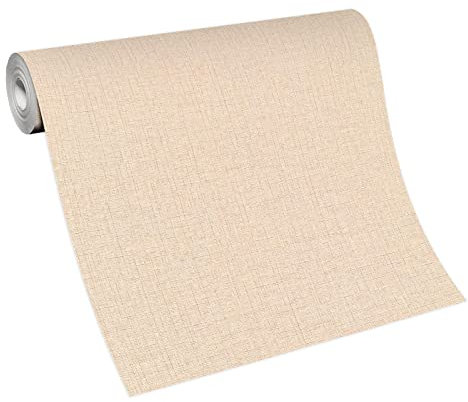 Leinen Tapete in Sandfarben | Uni Vliestapete in Leinenoptik ideal für Schlafzimmer und Esszimmer | Vlies Wandtapete in Sand mit Leinenstruktur