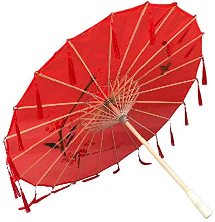 Oshhni Retro traditioneller Sonnenschirm, Exquisite Seide, geöltes Papier, Regenschirm für Ballett, Tanzen, Requisiten, Rot