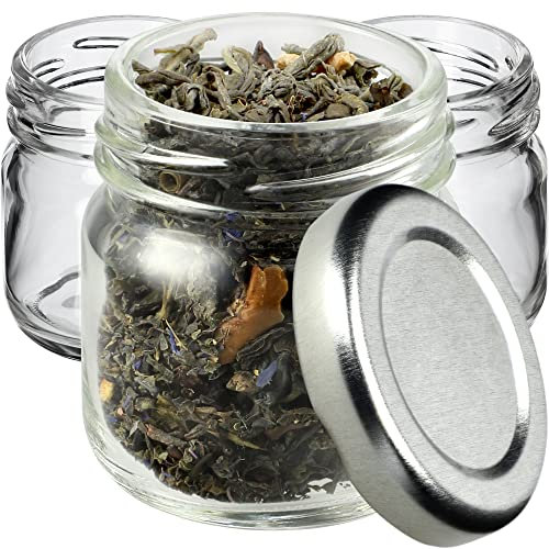 KADAX Lot de 10 mini bocaux en verre de 40 ml avec couvercle à visser de 43 mm de diamètre, bocaux à épices, pots à essai, pots à confiture, petits pots à miel (10 pièces, couvercles argentés)