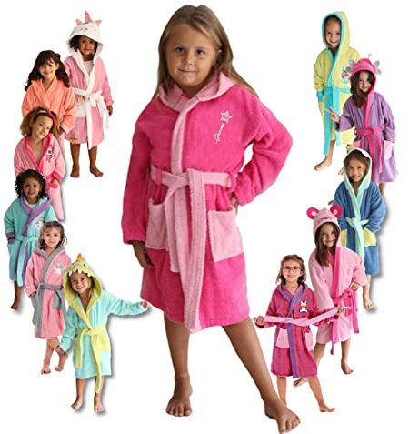 LEBENGOOD - Peignoir Filles Coton: Fille, Enfant - 100% Coton OEKO-TEX® - 2 Poches, Ceinture, Capuche, Peignoirs en peluche très doux avec broderies pour filles (2-4 My Princess)