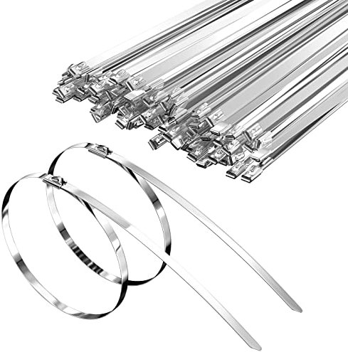 Gvolatee 50 pezzi Fascette in Inox 400mm,Fermacavo Metalliche Autobloccanti Temperatura Resistenza Corrosione,Stringicavo Fermacavi per Fasci Cavi,Manutenzione del Giardino e Tende Sole