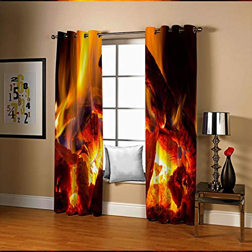 AmDxD Gardinen Vorhang Deko, Feuerwehr Vorhänge Wohnzimmer Vintage Orange Gardine Vorhang Vintage für Dekoration Kinderzimmer Schlafzimmer, 214x160CM (B x H)