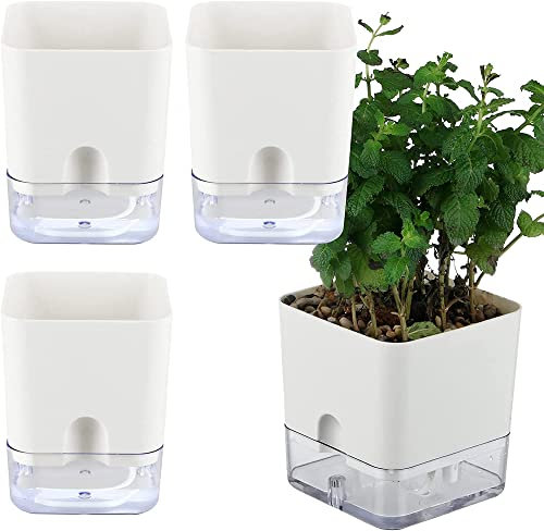 Pots Auto-arrosage USB 3 Pack pour Les Plantes d'intérieur, boîte de planteurs Auto-arrosant Transparente pour Le Pot Violet Africain pour Plantes d'extérieur (carré, 5,5 Pouces)