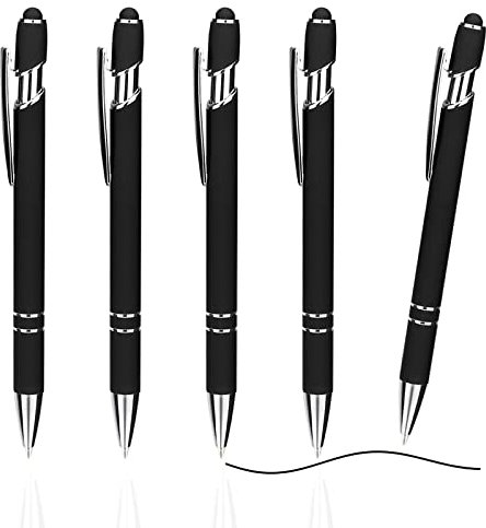 ENLACE Kugelschreiber Hochwertig Ergonomische Kugelschreiber mit Touchpen,5 Stück Rutschfeste Griffzone Schwarz Kugelschreiber,Kuli Metall Kugelschreiber Set für Büro und Haushalt