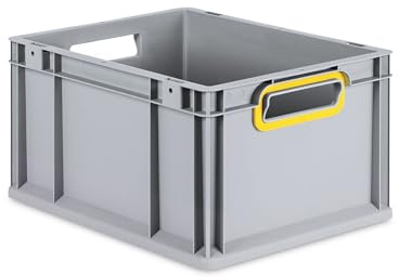 PROREGAL Eurobox NextGen Color | HxBxT 22x30x40cm | 20 Liter | Griffe gelb offen | Glatter Boden | Eurobehälter, Transportbox, Transportbehälter, Stapelbehälter
