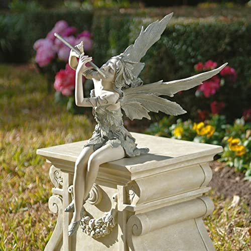VOLGUT Fee des Westwinds, sitzend, Gartenstatue, Kunstharz, Gartenfiguren, Statue, Engel, Skulpturen, Gartenornamente, Outdoor-Statue, Zubehör for Terrasse, Hof, Veranda, Kunst, Heimdekoration