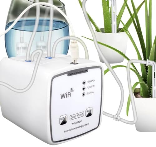 Sistema de riego automático, dispositivo de riego inteligente WIFI, sincronización de bomba dual, sistema de riego por goteo automático, control de aplicación remota adecuado para flores en macetas
