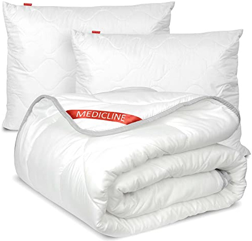 EDANTI Allergikerfreundliches Besticktes Silikon-Steppbett 200x220 cm + 2 Kissen 70x80 cm