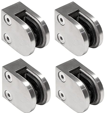 PRIOstahl Glashalter 4 Stück Glasklemmen Klemmhalter Glasplattenhalter 50 x 40 x 26 mm mit Sicherungsstift Anschluss: Flach für Glas 6,76 mm Geländer Treppengeländer Balkon aus Edelstahl V2A