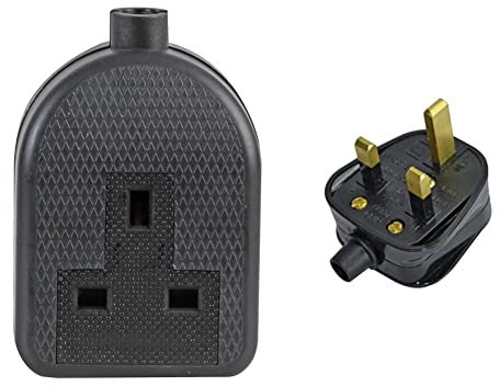Pro Elec 0138-BK 1-Gang Rubber Trailing Socket, 13A, 250V, Black & Faithfull FPPPLUG13R Black Plastic Plug 230V 13A