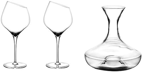 UTMACH Copa Juego de 2 Copas de Vino Tinto con decantadores, Copa de Vino Hecha a Mano, Copa de Cristal, cata de Vino Profesional, cristalería de 580ML/19,6 OZ Exquisito