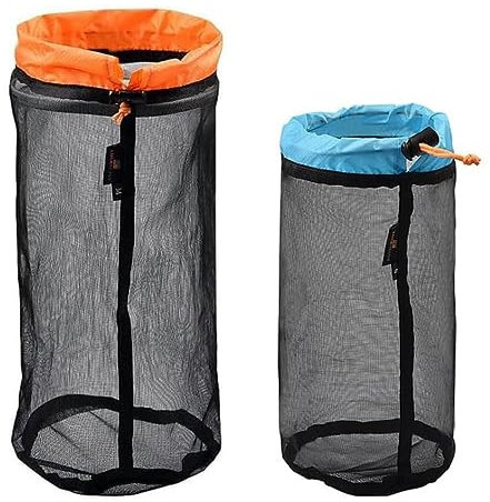 Qianxihu 2Pcs Travel Stuff Mesh Sack Drawstring Bags Lightweight Nylon Net Bag Durable Mesh Storage Bag for Camping Hiking Beach
